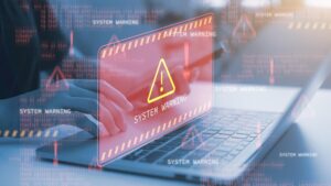 System warning error popup and maintenance for critical systems technology, message for disaster recovery team.